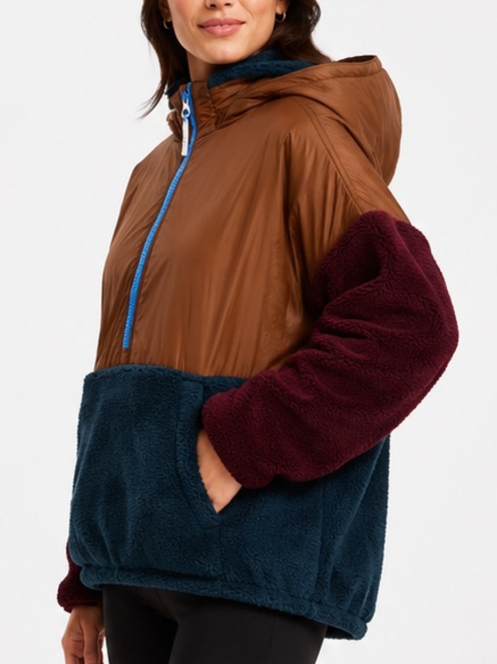 Lolë Yana Sherpa Pullover Hoodie L NWT Colorblock Half Zip LSW4389
